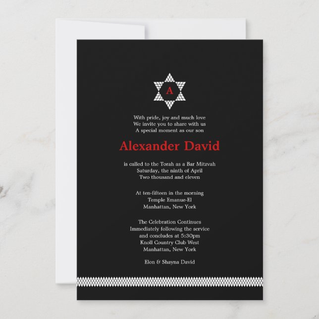 Herringbone Star Bar Mitzvah Invitation (Front)
