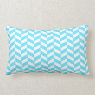 Herringbone White Bright Blue Summer Mod Pattern Lumbar Cushion
