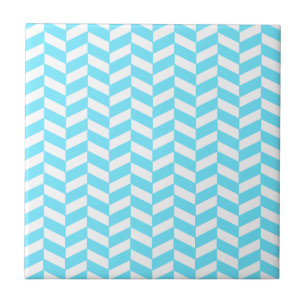 Herringbone White Bright Blue Summer Mod Pattern Tile