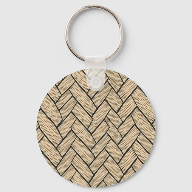Herringbone Wood Parquet Pattern Key Ring (Front)