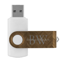 Herringbone Wood Pattern Monogram Flash Drive