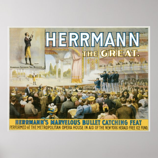 Herrmann The Great ~ Vintage Bullet Catching Act Poster (Front)