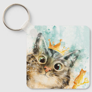 Herrschende Katze mit Krone und Zepter Key Ring