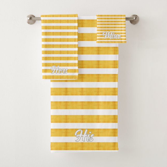 Hers His Mine Striped Peach Personalised Bath Towe Towel Set (Insitu)