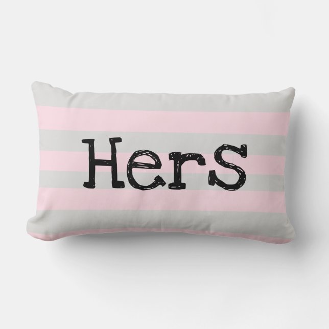 HERS "I Love Him" Pink and grey soft pastel pillow (Front)