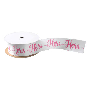 Hers Pink Modern Text Design Pattern Satin Ribbon