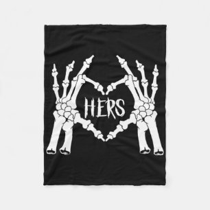 Hers Skeleton Hand Heart Clothing Men Funny Hallow Fleece Blanket