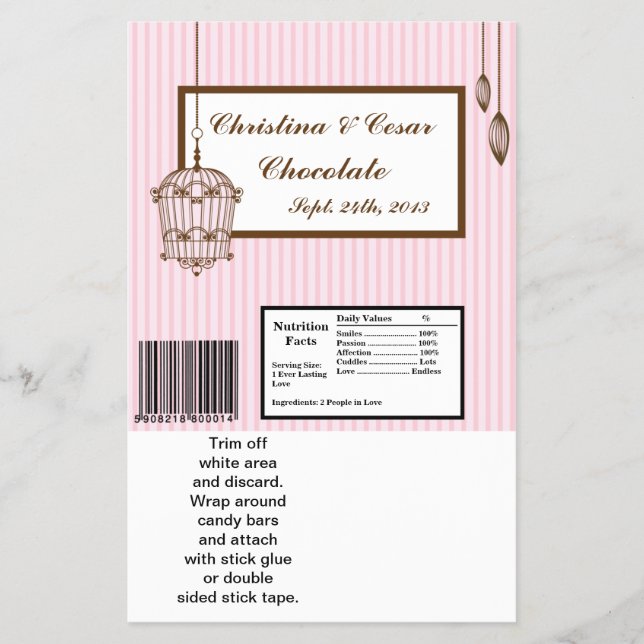 Hershey's Large Bar Wrapper Birdcage/Pink Stripes (Front)