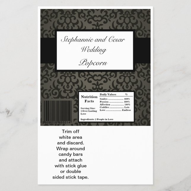 Hershey's Large Bar Wrapper Black and Grey Damask (Front)