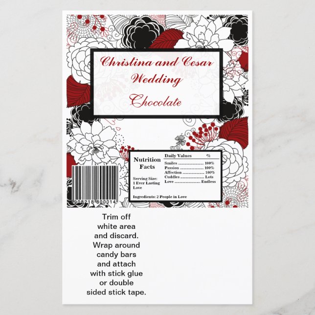 Hershey's Large Bar Wrapper Black Flowers Red leav (Front)