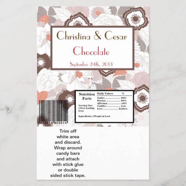 Hershey's Large Bar Wrapper Coral Pink Brown Flora (Front)