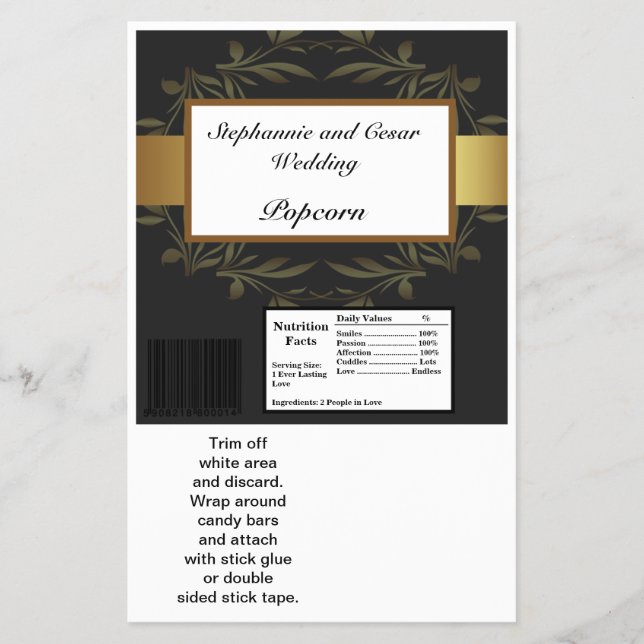 Hershey's Large Bar Wrapper Gold and Black Damask (Front)