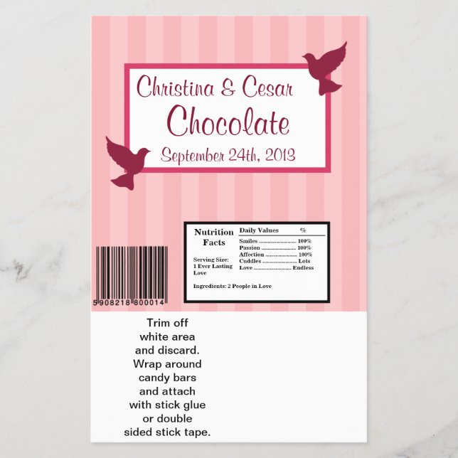 Hershey's Large Bar Wrapper Love Birds Pink Stripe (Front)