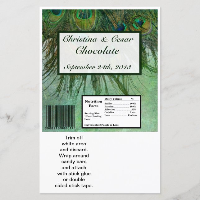 Hershey's Large Bar Wrapper Peacock Green Feathers (Front)