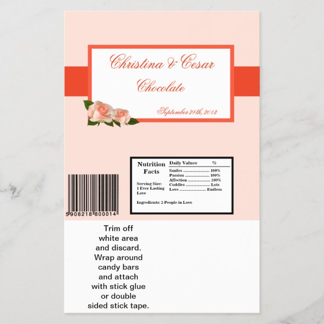 Hershey's Large Bar Wrapper Pink/Peach Rose with L (Front)