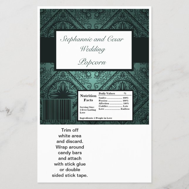 Hershey's Large Bar Wrapper Teal Ornate Damask (Front)