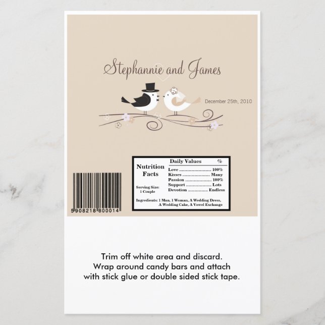 Hershey's Large Bar Wrapper Wedding Birds Bride (Front)