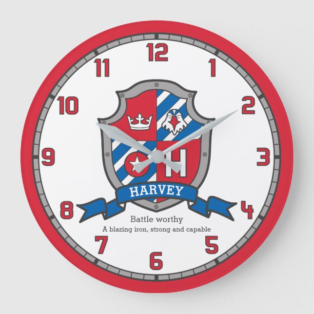 Hervey boys name meaning heraldry shield bird large clock (Front)