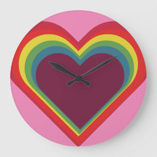 Herz ♥ Heart – Rainbow Colours – Regenbogenfarben Large Clock