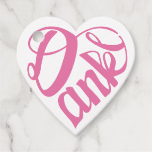 Herzförmiges Dankeschön als rosa Kalligraphie Favour Tags
