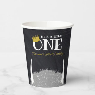 He's a Wild One - 1st Birthday Crown Chalkboard Paper Cups