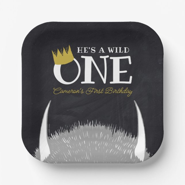 He's a Wild One - 1st Birthday Crown Chalkboard Paper Plate (Front)