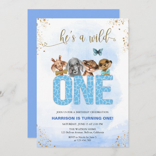 He's A Wild One Safari 1st Birthday Invitation (Front/Back)