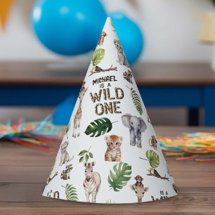 Hes a Wild One, Safari Themed Boy 1st birthday Party Hat