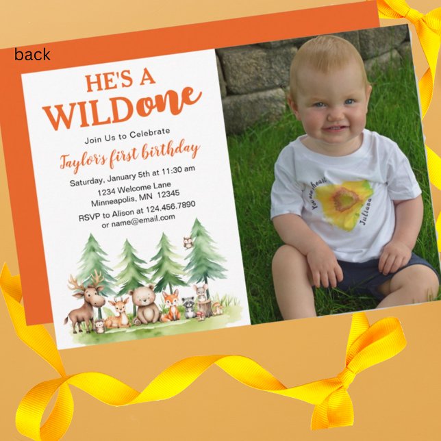 He's a wild one Woodland Animals Photo 1st B-day Invitation (Creator Uploaded)