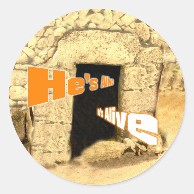 He's Alive Christian Easter Resurrection Art Classic Round Sticker (Front)