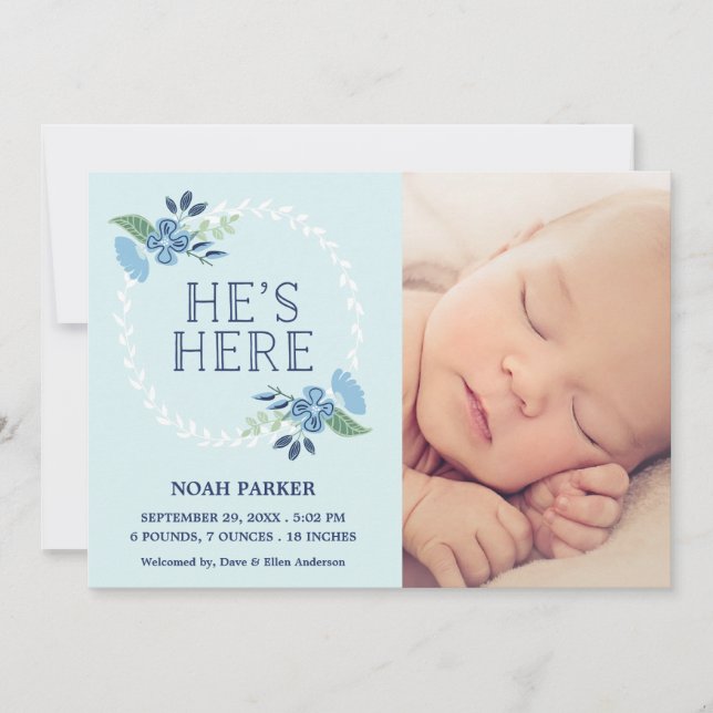 He's Here | Birth Announcement (Front)