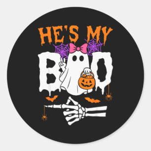 Hes My Boo Matching Couple Halloween Couples Shes Classic Round Sticker