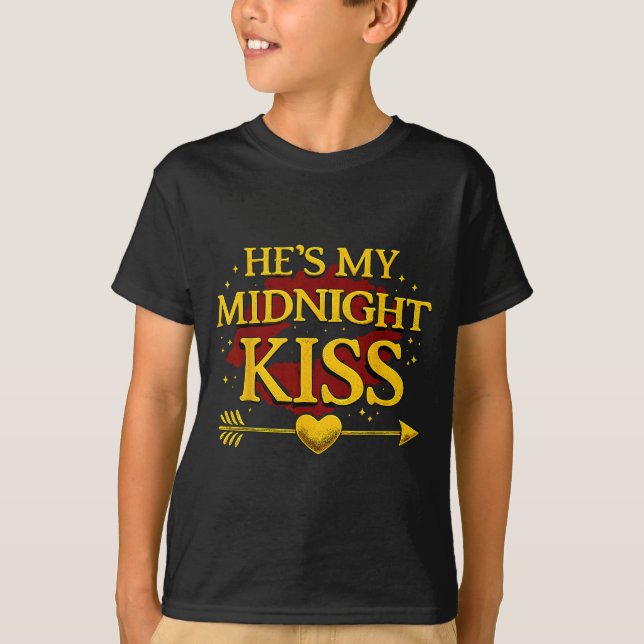 He's My Midnight Kiss Matching Couples Valentine’s T-Shirt (Front)