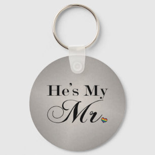 He's My Mr. Gay Pride Typography w/ Rainbow Heart Key Ring
