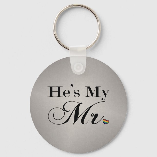 He's My Mr. Gay Pride Typography w/ Rainbow Heart Key Ring (Front)