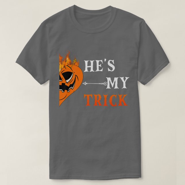 He's My Treat Jackolantern Pumpkin Matching Couple T-Shirt (Design Front)