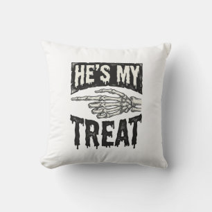 He's My Treat Skeleton Hand Halloween Shirt Design Cushion