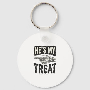 He's My Treat Skeleton Hand Halloween Shirt Design Key Ring