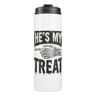 He's My Treat Skeleton Hand Halloween Shirt Design Thermal Tumbler