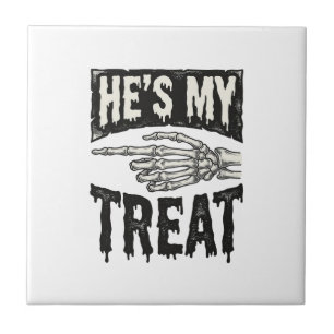 He's My Treat Skeleton Hand Halloween Shirt Design Tile