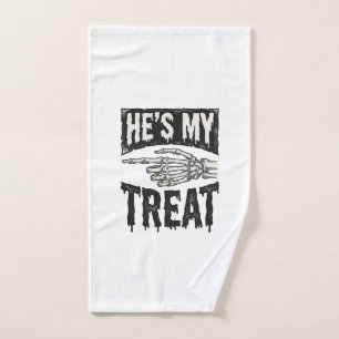 He's My Treat Skeleton Hand Halloween Shirt Design Towel