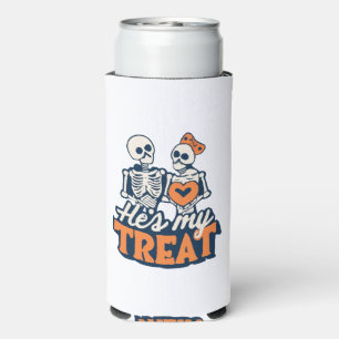 Hes My Treat Skeleton Matching Couple Halloween  Seltzer Can Cooler
