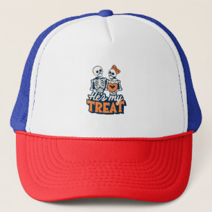 Hes My Treat Skeleton Matching Couple Halloween  Trucker Hat