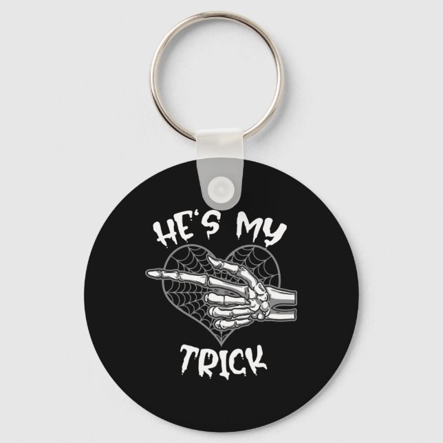 He's My Trick Fun Halloween Matching Couple Girlfr Key Ring (Front)