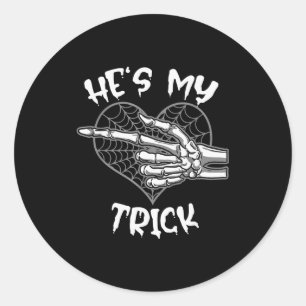 He's My Trick Funny Halloween Matching Couple Girl Classic Round Sticker