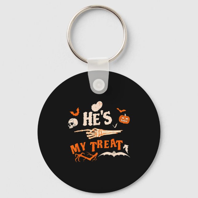 He's My Trick Funny Skeleton Halloween Matching Co Key Ring (Front)