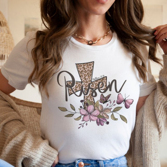 He's Risen Easter Christian Cross Leopard Quote T-Shirt (Creator Uploaded)