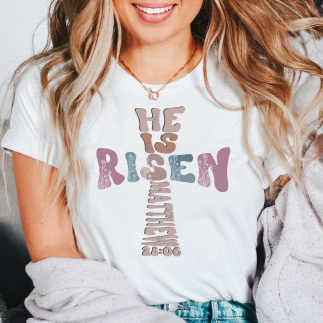 He's Risen Easter Christian Cross Matthew 28:06 T-Shirt (Creator Uploaded)