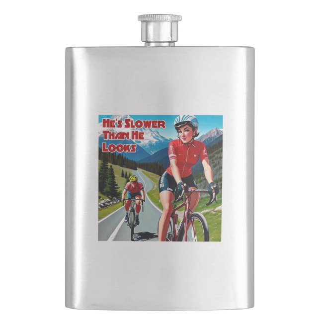 He's Slower Than He Looks Sassy Cycling Hip Flask (Front)