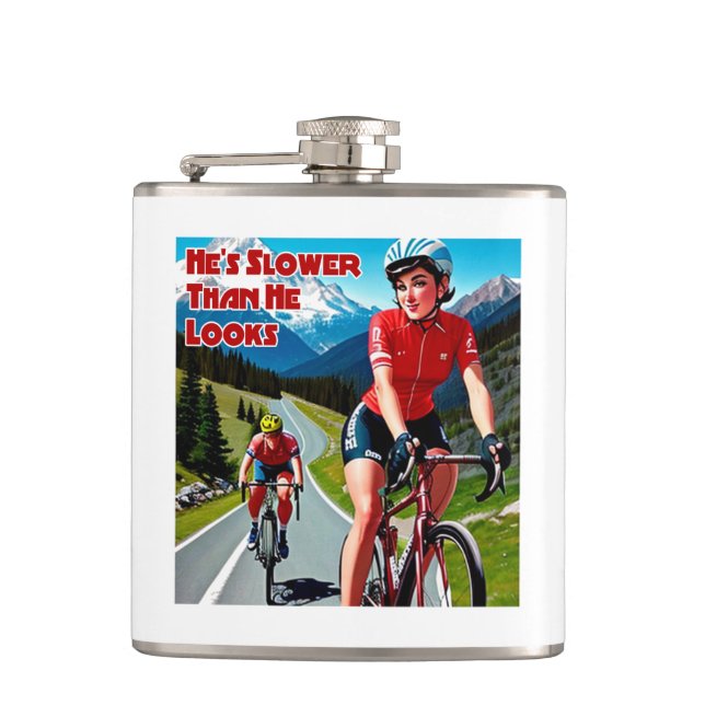 He's Slower Than He Looks Sassy Cycling Hip Flask (Front)
